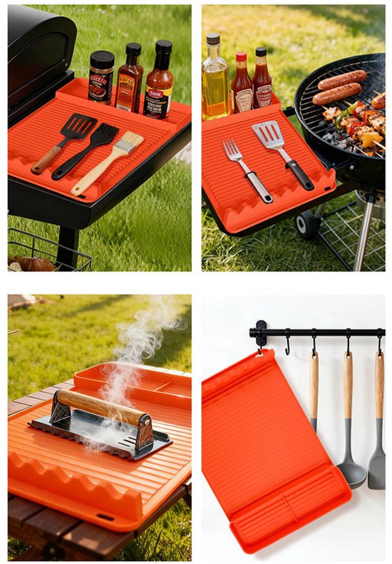 Silicone BBQ Grill Mat - 8-Slot Mat with Drip Tray - Heat-Resistant and Dishwasher-Safe - 40x27 cm - Black Kemu |Fashion Home Kitchen Beauty