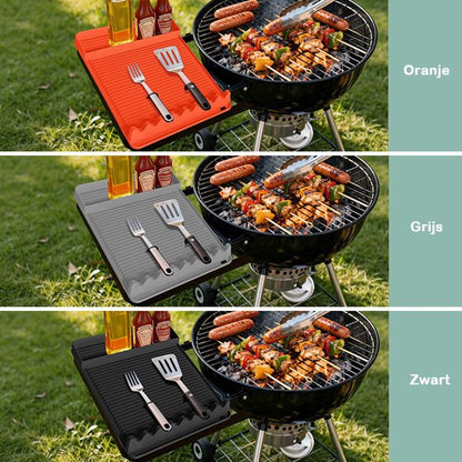 Silicone BBQ Grill Mat - 8-Slot Mat with Drip Tray - Heat-Resistant and Dishwasher-Safe - 40x27 cm - Black Kemu |Fashion Home Kitchen Beauty