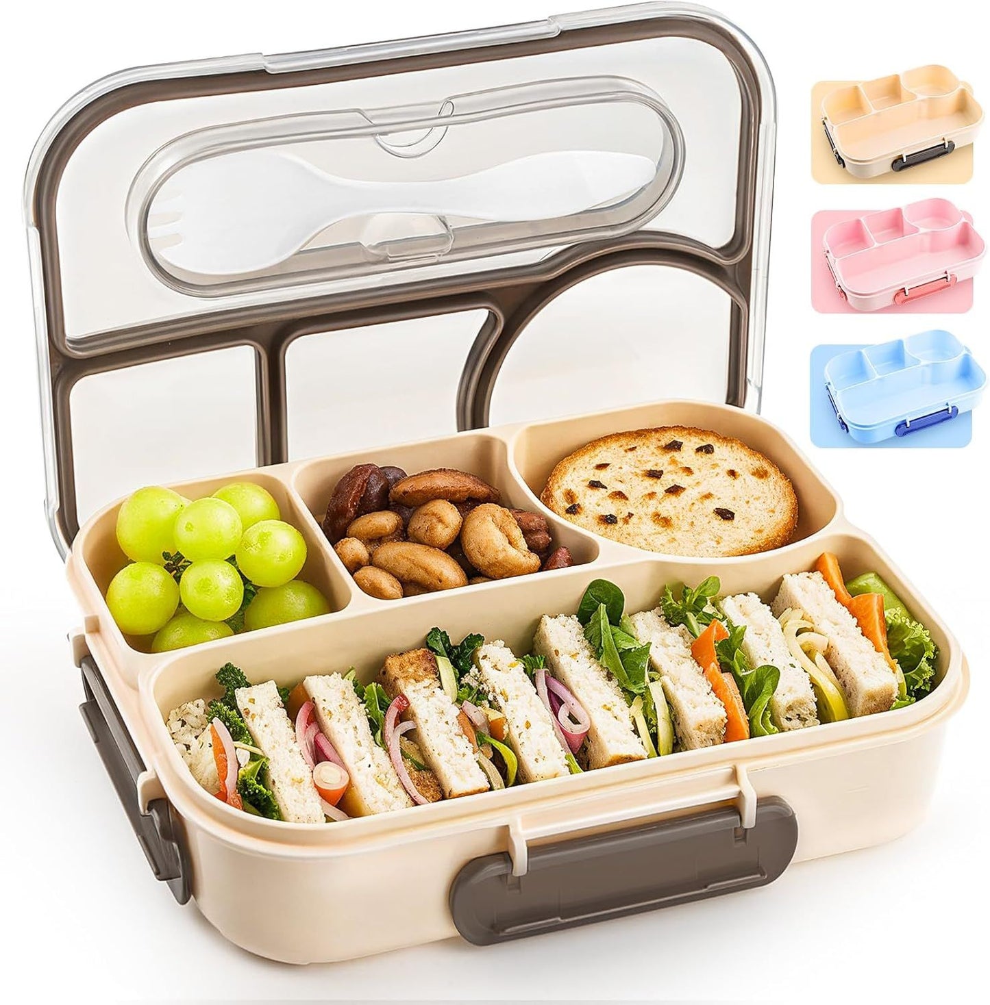 4 Compartment Bento Lunch Box, BPA Free Dishwasher Safe Food Container for Work, School, Picnics and Meal Prep, Khaki Kemu |Fashion Home Kitchen Beauty