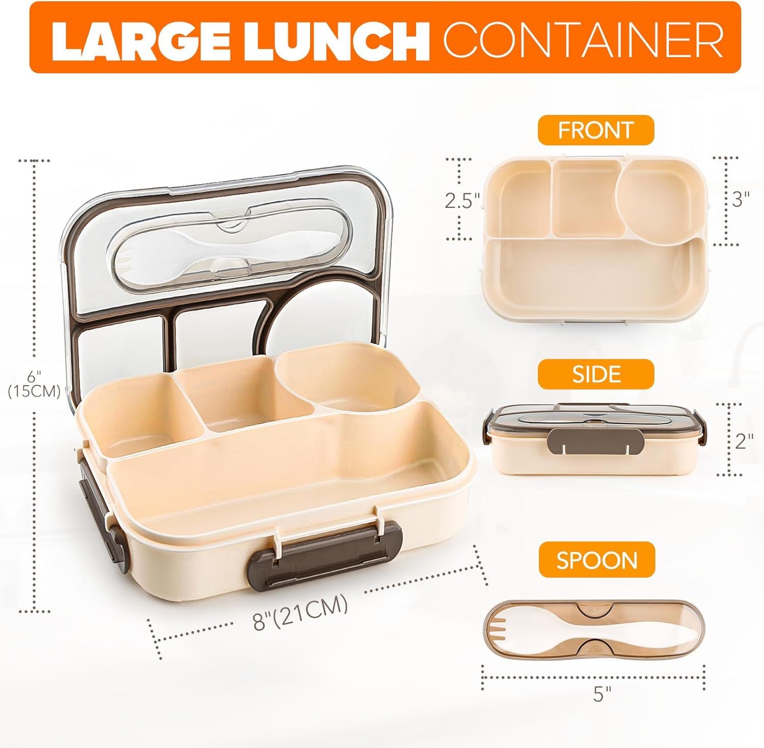 4 Compartment Bento Lunch Box, BPA Free Dishwasher Safe Food Container for Work, School, Picnics and Meal Prep, Khaki Kemu |Fashion Home Kitchen Beauty