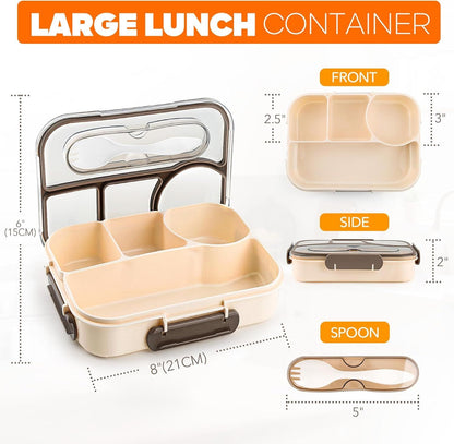4 Compartment Bento Lunch Box, BPA Free Dishwasher Safe Food Container for Work, School, Picnics and Meal Prep, Khaki Kemu |Fashion Home Kitchen Beauty