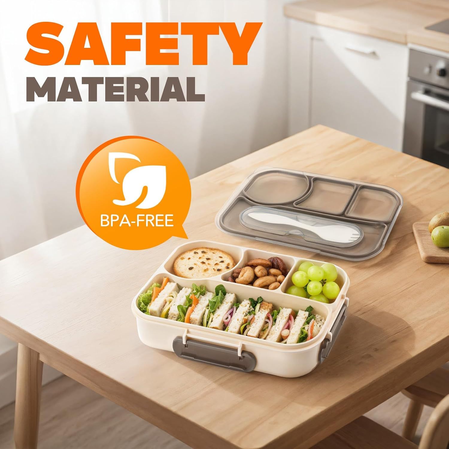 4 Compartment Bento Lunch Box, BPA Free Dishwasher Safe Food Container for Work, School, Picnics and Meal Prep, Khaki Kemu |Fashion Home Kitchen Beauty