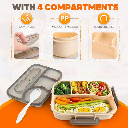 4 Compartment Bento Lunch Box, BPA Free Dishwasher Safe Food Container for Work, School, Picnics and Meal Prep, Khaki Kemu |Fashion Home Kitchen Beauty