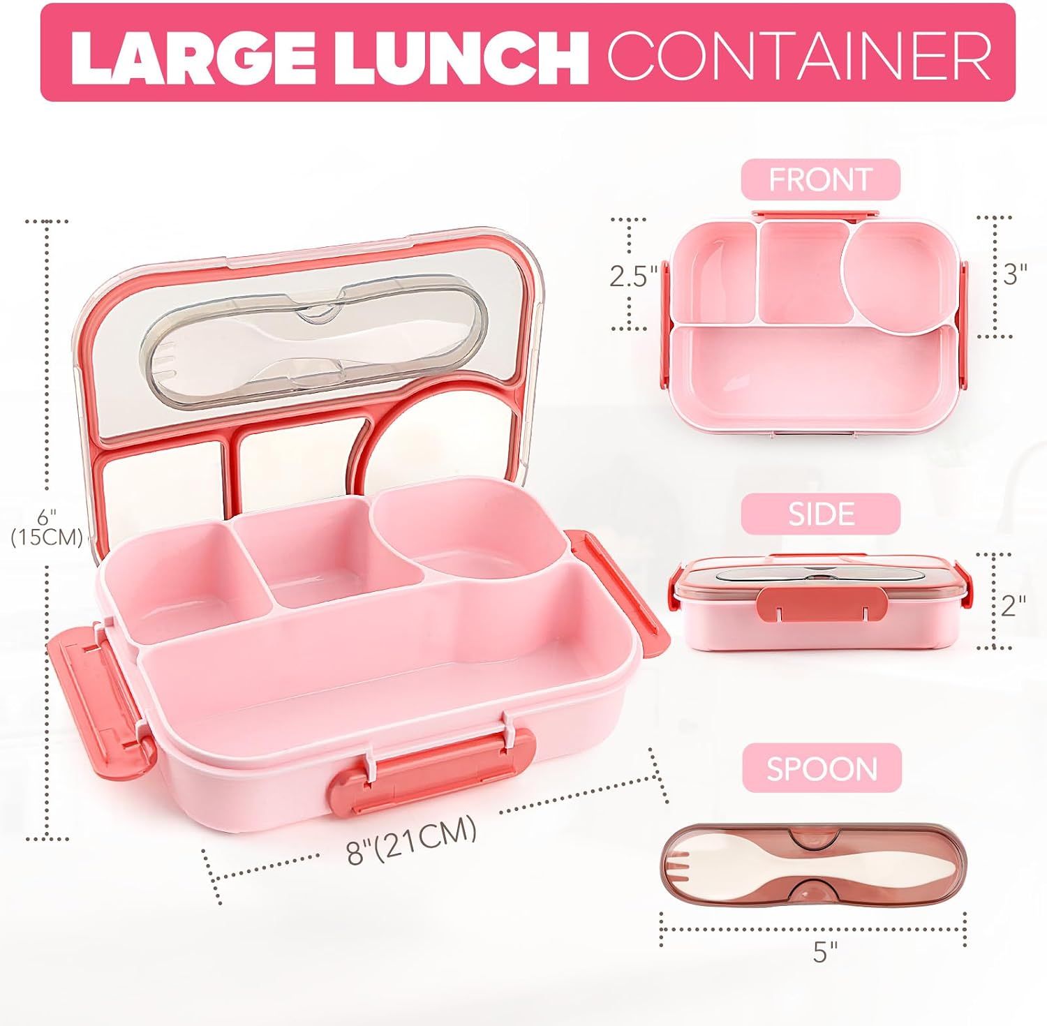 4 Compartment Bento Lunch Box, BPA Free Dishwasher Safe Food Container for Work, School, Picnics and Meal Prep, Pink Kemu |Fashion Home Kitchen Beauty