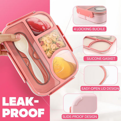 4 Compartment Bento Lunch Box, BPA Free Dishwasher Safe Food Container for Work, School, Picnics and Meal Prep, Pink Kemu |Fashion Home Kitchen Beauty