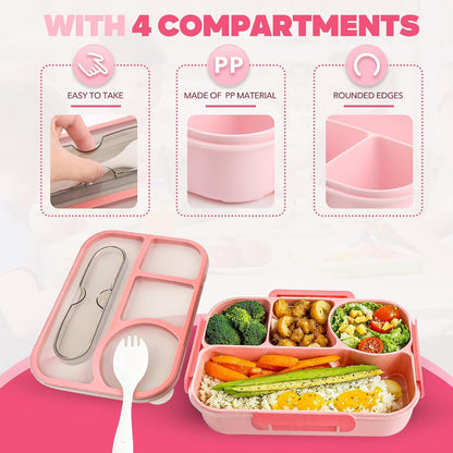 4 Compartment Bento Lunch Box, BPA Free Dishwasher Safe Food Container for Work, School, Picnics and Meal Prep, Pink Kemu |Fashion Home Kitchen Beauty