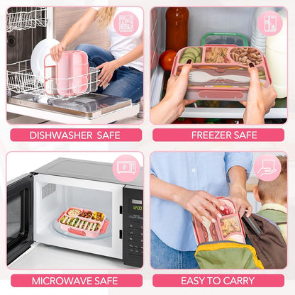 4 Compartment Bento Lunch Box, BPA Free Dishwasher Safe Food Container for Work, School, Picnics and Meal Prep, Pink Kemu |Fashion Home Kitchen Beauty