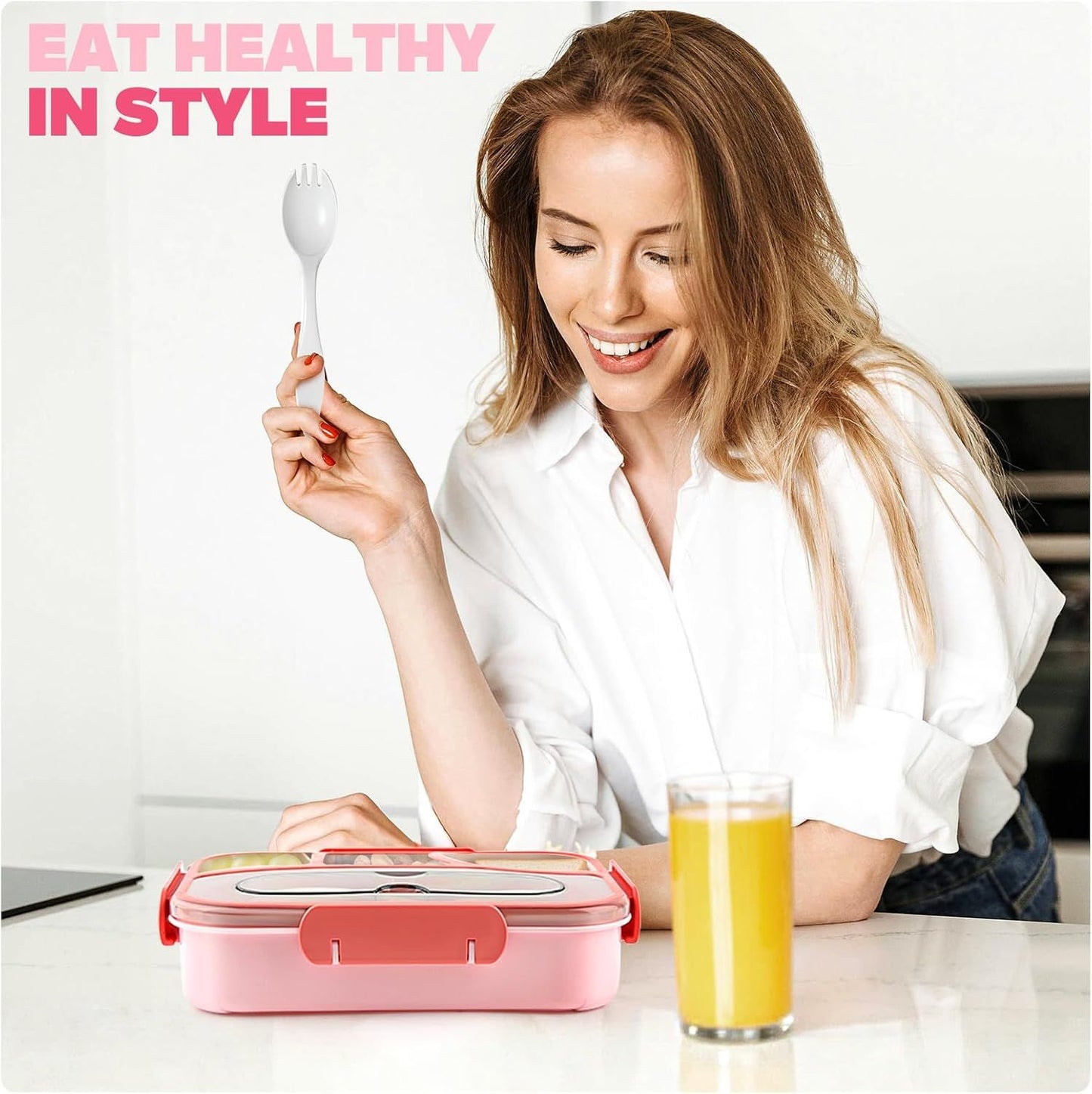4 Compartment Bento Lunch Box, BPA Free Dishwasher Safe Food Container for Work, School, Picnics and Meal Prep, Pink Kemu |Fashion Home Kitchen Beauty