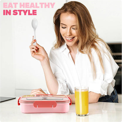 4 Compartment Bento Lunch Box, BPA Free Dishwasher Safe Food Container for Work, School, Picnics and Meal Prep, Pink Kemu |Fashion Home Kitchen Beauty