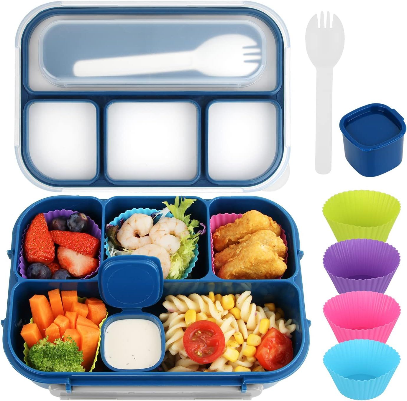 1300 mL 4 Compartment Bento Lunch Box, BPA Free Food Container for Adults, Kids, School, Work, Picnics and Meal Prep, Blue Kemu |Fashion Home Kitchen Beauty