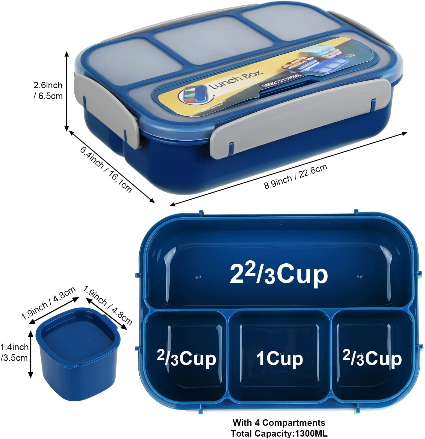 1300 mL 4 Compartment Bento Lunch Box, BPA Free Food Container for Adults, Kids, School, Work, Picnics and Meal Prep, Blue Kemu |Fashion Home Kitchen Beauty