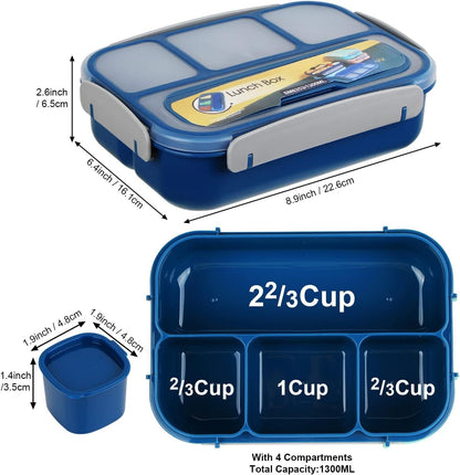 1300 mL 4 Compartment Bento Lunch Box, BPA Free Food Container for Adults, Kids, School, Work, Picnics and Meal Prep, Blue Kemu |Fashion Home Kitchen Beauty