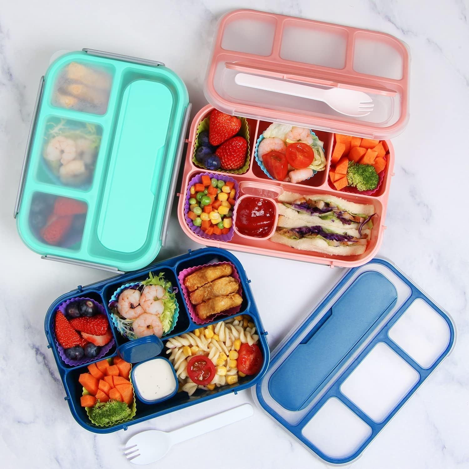 1300 mL 4 Compartment Bento Lunch Box, BPA Free Food Container for Adults, Kids, School, Work, Picnics and Meal Prep, Blue Kemu |Fashion Home Kitchen Beauty