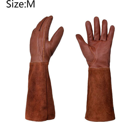 Long Thorn-Resistant Gardening Gloves for Women, Rose Pruning and Cactus Handling Protective Arm Covers, Thick Cowhide Leather with Cotton Lining