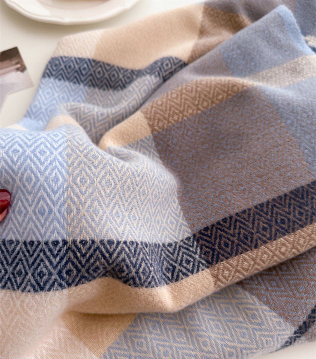 Winter Scarf, Women's Large Plaid Shawl Wrap with Tassel Fringe, Soft Thick Neck Warmer for Cold Weather Outfits, 208 x 70 cm, Blue and Brown Kemu |Fashion Home Kitchen Beauty