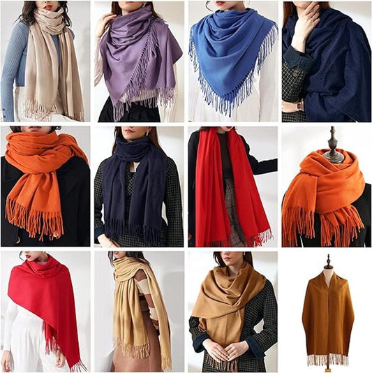 Women's Woven Winter Scarf, Large Tassel Shawl Wrap, Soft Warm Neck Warmer for Cold Weather Outfits, 70x200 cm, White Kemu |Fashion Home Kitchen Beauty