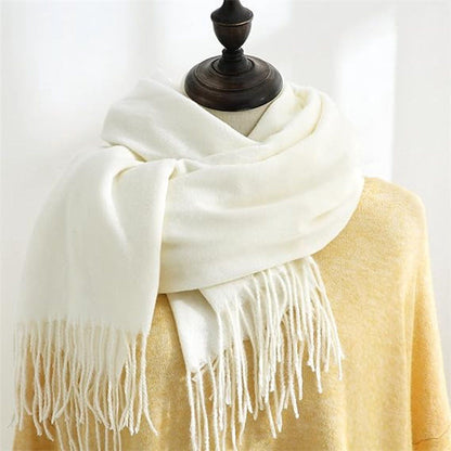 Women's Woven Winter Scarf, Large Tassel Shawl Wrap, Soft Warm Neck Warmer for Cold Weather Outfits, 70x200 cm, White Kemu |Fashion Home Kitchen Beauty