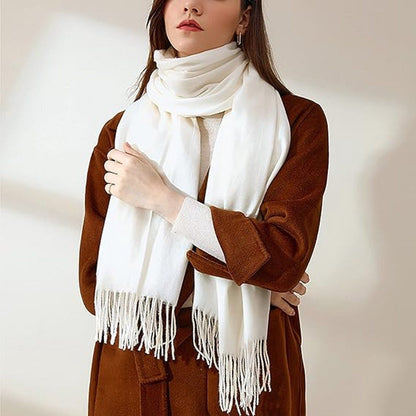 Women's Woven Winter Scarf, Large Tassel Shawl Wrap, Soft Warm Neck Warmer for Cold Weather Outfits, 70x200 cm, White Kemu |Fashion Home Kitchen Beauty