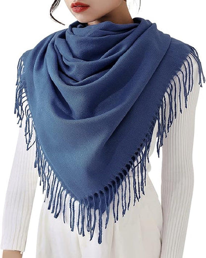 Women's Woven Winter Scarf, Large Tassel Shawl Wrap, Soft Warm Neck Warmer for Cold Weather Outfits, 70x200 cm, Blue Kemu |Fashion Home Kitchen Beauty