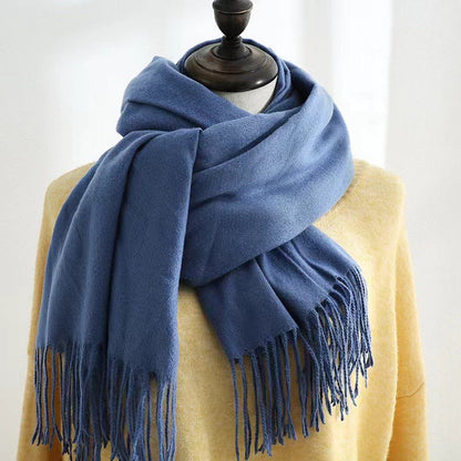 Women's Woven Winter Scarf, Large Tassel Shawl Wrap, Soft Warm Neck Warmer for Cold Weather Outfits, 70x200 cm, Blue Kemu |Fashion Home Kitchen Beauty