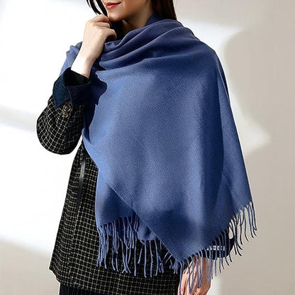 Women's Woven Winter Scarf, Large Tassel Shawl Wrap, Soft Warm Neck Warmer for Cold Weather Outfits, 70x200 cm, Blue Kemu |Fashion Home Kitchen Beauty