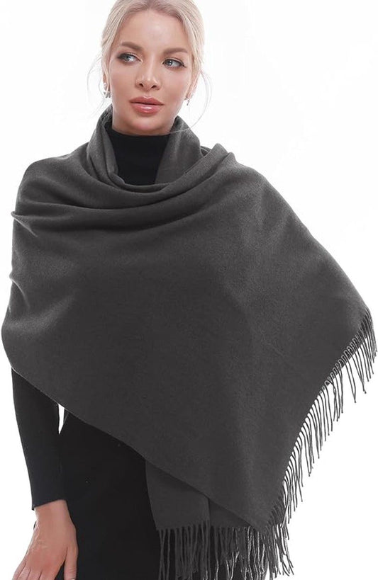 Women's Woven Winter Scarf, Large Tassel Shawl Wrap, Soft Warm Neck Warmer for Cold Weather Outfits, 70x200 cm, Dark Grey Kemu |Fashion Home Kitchen Beauty