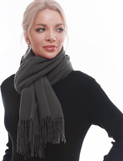 Women's Woven Winter Scarf, Large Tassel Shawl Wrap, Soft Warm Neck Warmer for Cold Weather Outfits, 70x200 cm, Dark Grey Kemu |Fashion Home Kitchen Beauty
