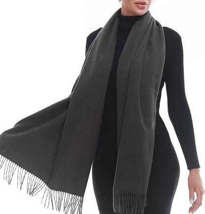 Women's Woven Winter Scarf, Large Tassel Shawl Wrap, Soft Warm Neck Warmer for Cold Weather Outfits, 70x200 cm, Dark Grey Kemu |Fashion Home Kitchen Beauty