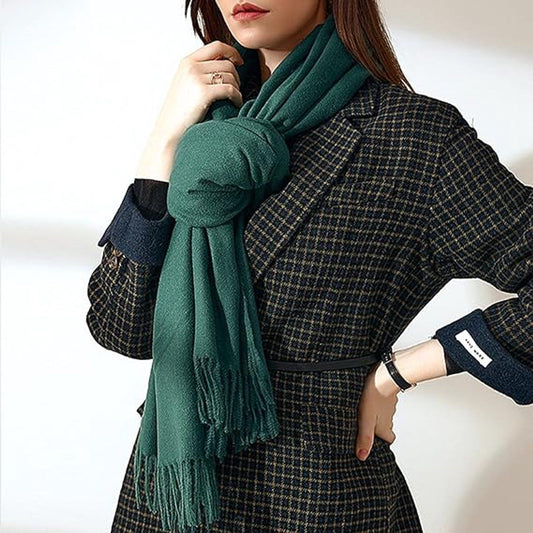 Women's Woven Winter Scarf, Large Tassel Shawl Wrap, Soft Warm Neck Warmer for Cold Weather Outfits, 70x200 cm, Green Kemu |Fashion Home Kitchen Beauty