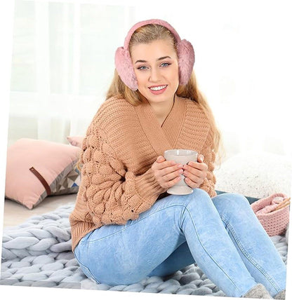 2 Pack, Plush Winter Earmuffs for Women, Foldable Faux Fur Ear Warmers for Cold Weather Travel and Outdoor Wear, Black and Pink Kemu |Fashion Home Kitchen Beauty