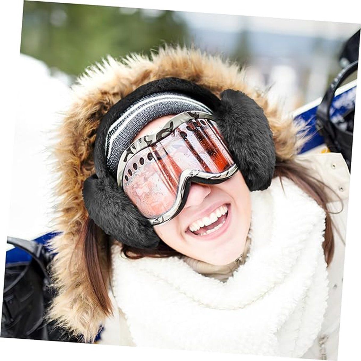 2 Pack, Plush Winter Earmuffs for Women, Foldable Faux Fur Ear Warmers for Cold Weather Travel and Outdoor Wear, Black and Pink Kemu |Fashion Home Kitchen Beauty