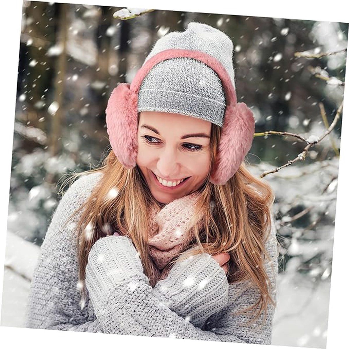 2 Pack, Plush Winter Earmuffs for Women, Foldable Faux Fur Ear Warmers for Cold Weather Travel and Outdoor Wear, Black and Pink Kemu |Fashion Home Kitchen Beauty