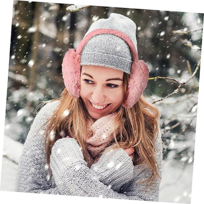 2 Pack, Plush Winter Earmuffs for Women, Foldable Faux Fur Ear Warmers for Cold Weather Travel and Outdoor Wear, Black and Pink Kemu |Fashion Home Kitchen Beauty