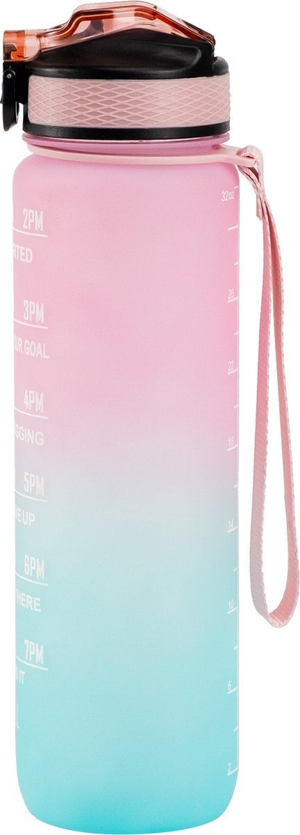 Motivation Water Bottle with Straw and Time Markings, BPA-Free Drinking Bottle for Adults and Children, Pink and Blue, 1 L Kemu |Fashion Home Kitchen Beauty