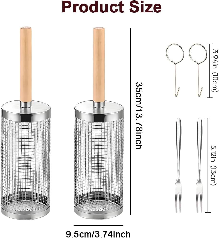 304 Stainless Steel Rolling Grill Basket Set with Removable Handle for Vegetables, Shrimp and Outdoor BBQ, Nesting Design, Silver Kemu |Fashion Home Kitchen Beauty