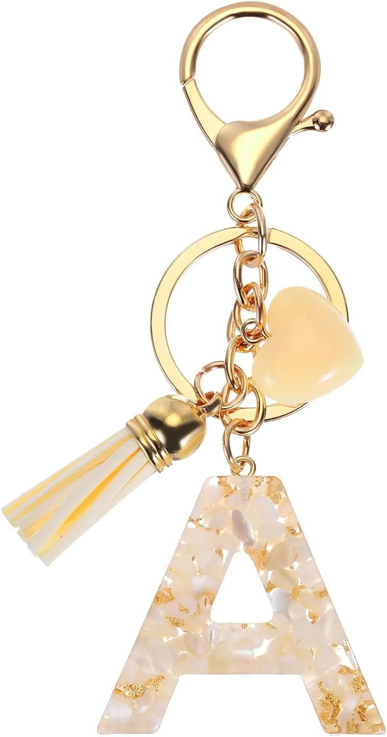 Letter A Keychain with Tassel and Bead Charm, Gold Tone Initial Bag Charm for Keys and Handbags, Cream White, Daily Comfort Use Kemu |Fashion Home Kitchen Beauty