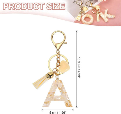 Letter A Keychain with Tassel and Bead Charm, Gold Tone Initial Bag Charm for Keys and Handbags, Cream White, Daily Comfort Use Kemu |Fashion Home Kitchen Beauty