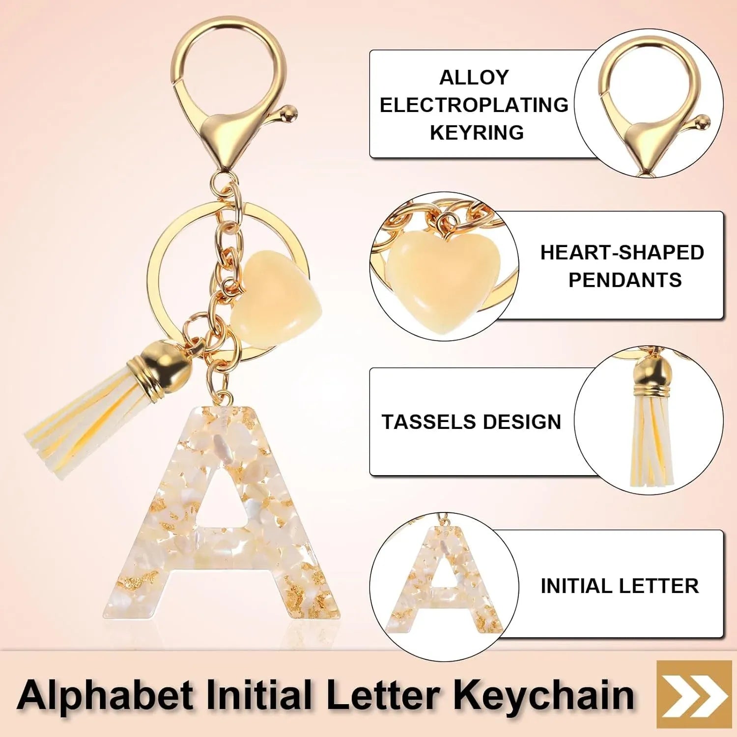Letter A Keychain with Tassel and Bead Charm, Gold Tone Initial Bag Charm for Keys and Handbags, Cream White, Daily Comfort Use Kemu |Fashion Home Kitchen Beauty