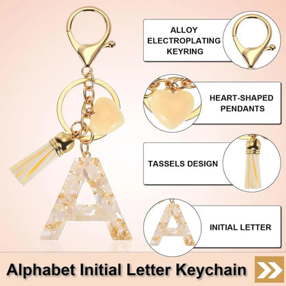 Letter A Keychain with Tassel and Bead Charm, Gold Tone Initial Bag Charm for Keys and Handbags, Cream White, Daily Comfort Use Kemu |Fashion Home Kitchen Beauty