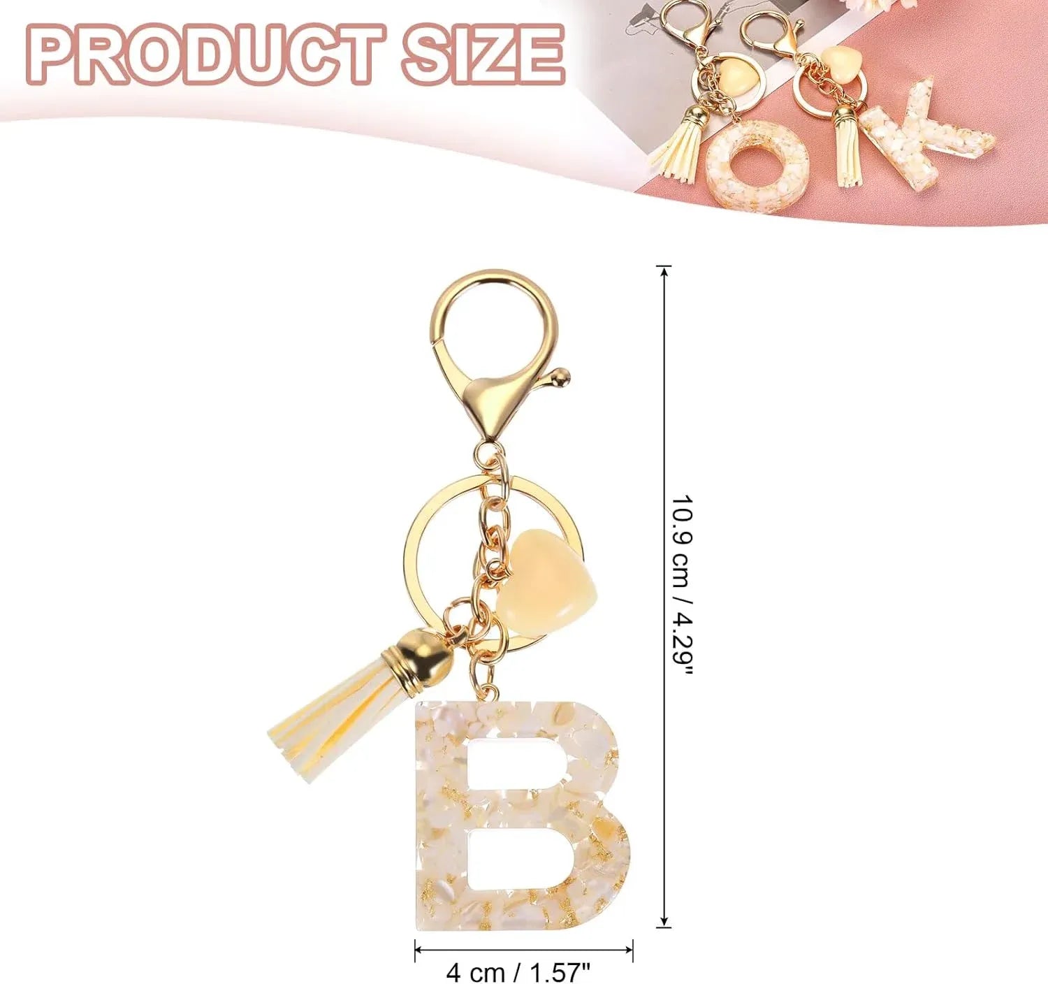 Initial B Keychain with Tassel and Bead Charm for Bag Purse Backpack Keys, Gold Tone Beige, Daily Comfort Use, for Men Women and Everyday Wear Kemu |Fashion Home Kitchen Beauty