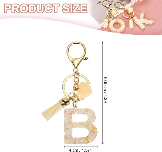 Initial B Keychain with Tassel and Bead Charm for Bag Purse Backpack Keys, Gold Tone Beige, Daily Comfort Use, for Men Women and Everyday Wear Kemu |Fashion Home Kitchen Beauty