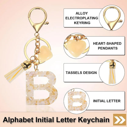 Initial B Keychain with Tassel and Bead Charm for Bag Purse Backpack Keys, Gold Tone Beige, Daily Comfort Use, for Men Women and Everyday Wear Kemu |Fashion Home Kitchen Beauty