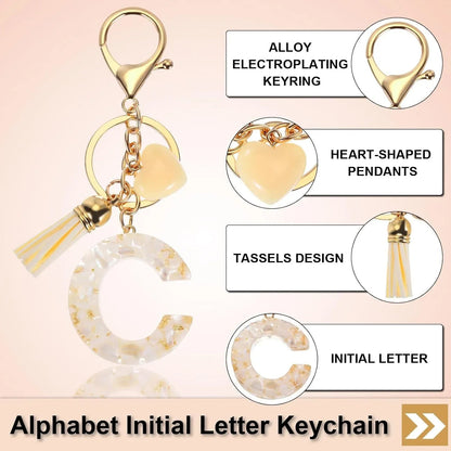 Initial Letter Keychain with Tassel and Lobster Clasp for Bag Purse Keys, Cream Gold C, Letter C Option, Daily Comfort Use Kemu |Fashion Home Kitchen Beauty
