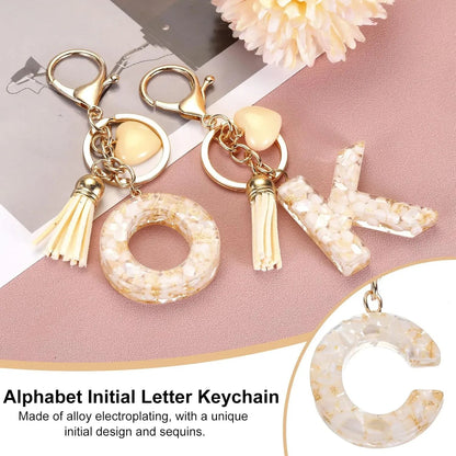 Initial Letter Keychain with Tassel and Lobster Clasp for Bag Purse Keys, Cream Gold C, Letter C Option, Daily Comfort Use Kemu |Fashion Home Kitchen Beauty