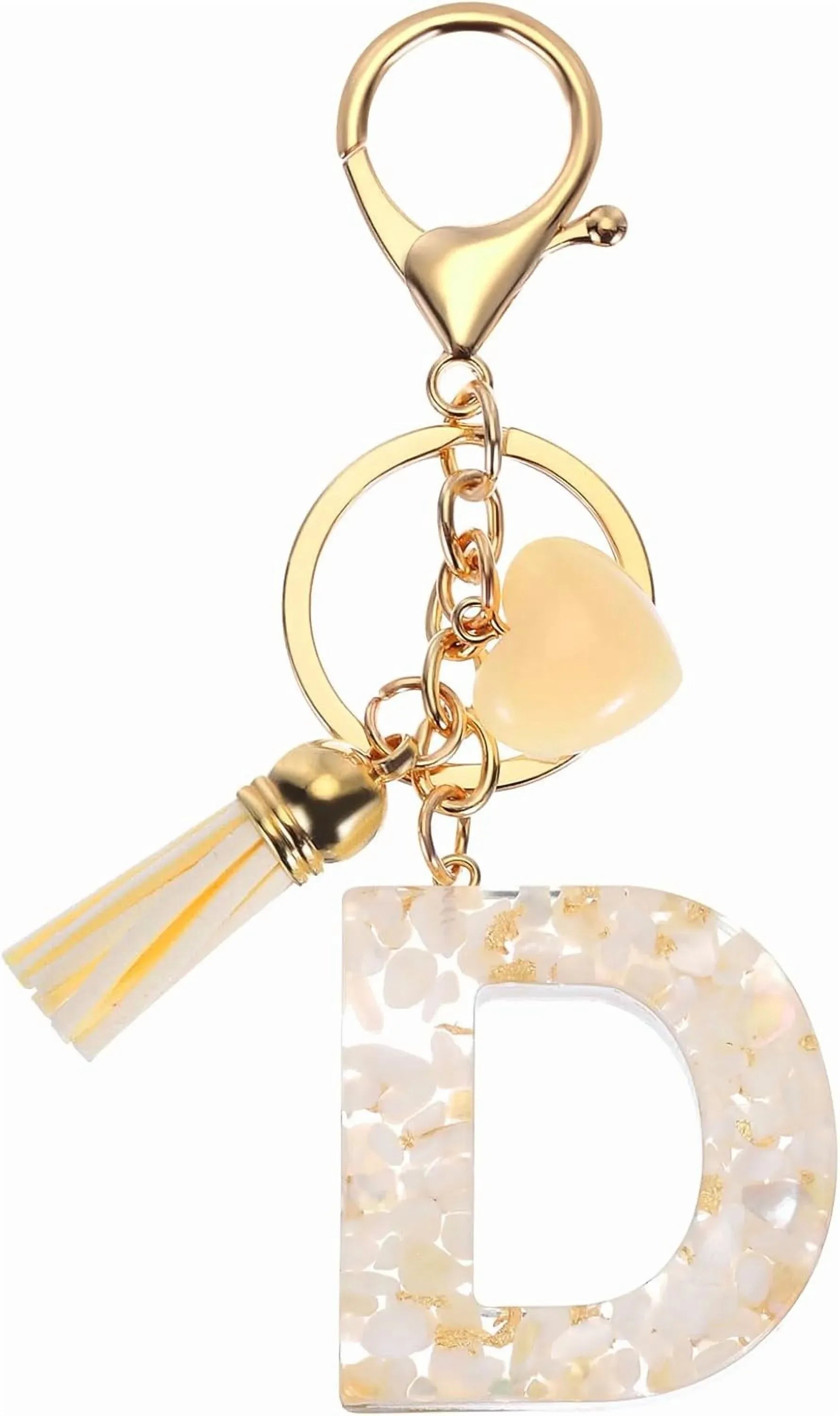 Initial Letter Keychain with Tassel and Lobster Clasp for Keys and Bags, Gold White D, Letter D Option, Daily Comfort Use Kemu |Fashion Home Kitchen Beauty