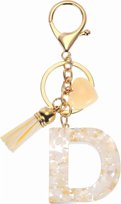 Initial Letter Keychain with Tassel and Lobster Clasp for Keys and Bags, Gold White D, Letter D Option, Daily Comfort Use Kemu |Fashion Home Kitchen Beauty