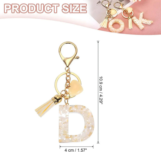 Initial Letter Keychain with Tassel and Lobster Clasp for Keys and Bags, Gold White D, Letter D Option, Daily Comfort Use Kemu |Fashion Home Kitchen Beauty