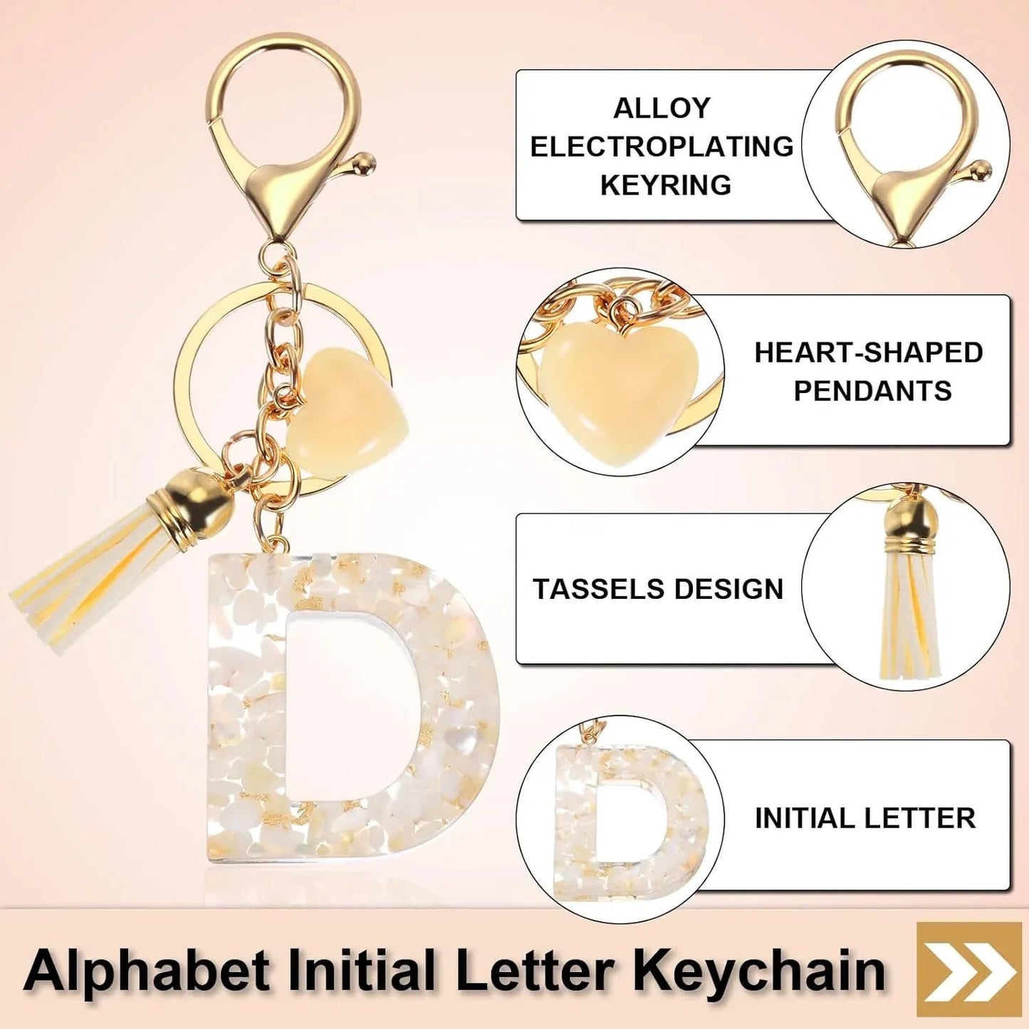 Initial Letter Keychain with Tassel and Lobster Clasp for Keys and Bags, Gold White D, Letter D Option, Daily Comfort Use Kemu |Fashion Home Kitchen Beauty