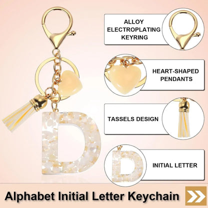 Initial Letter Keychain with Tassel and Lobster Clasp for Keys and Bags, Gold White D, Letter D Option, Daily Comfort Use Kemu |Fashion Home Kitchen Beauty