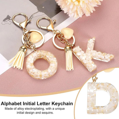 Initial Letter Keychain with Tassel and Lobster Clasp for Keys and Bags, Gold White D, Letter D Option, Daily Comfort Use Kemu |Fashion Home Kitchen Beauty
